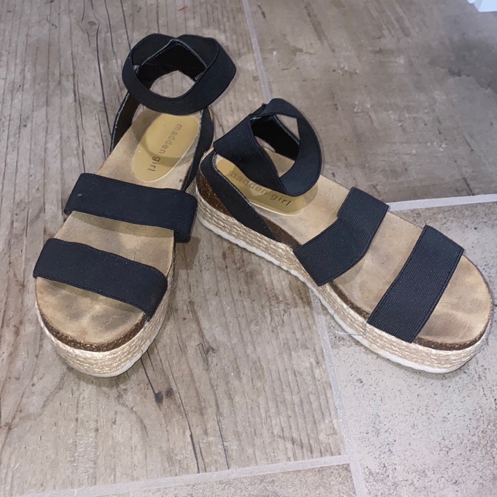 Madden Girl, Strappy Black Espadrille Platformed Sandals